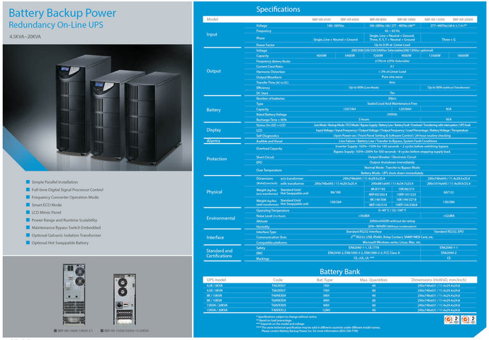 Battery Backup Power Systems Specification Sheets