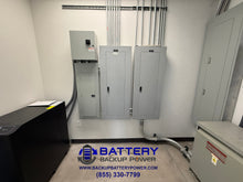 Load image into Gallery viewer, BBP-ADV 3 Phase 120/208Y UPS 15KVA 20KVA With Multiple Extended Backup Time External Battery Packs Connected Through Wall For Long Duration Battery Backup Without Generator Side By Side Hours Backup Days Backup Weeks Backup With Wrap Around Maintenance Bypass Switch On Wall Make Before Break And Transformer
