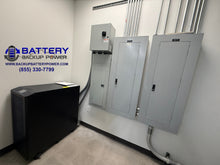 Load image into Gallery viewer, BBP-ADV 3 Phase 120/208Y UPS 15KVA 20KVA With Multiple Extended Backup Time External Battery Packs Connected Through Wall For Long Duration Battery Backup Without Generator Side By Side Hours Backup Days Backup Weeks Backup With Wrap Around Maintenance Bypass Switch On Wall Make Before Break Electrical Panels Closed

