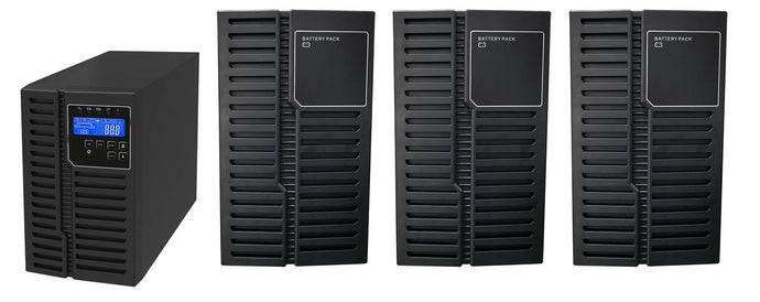 1 kVA / 900 Watt DSP Tower UPS (Uninterruptible Power Supply) And Power Conditioner For Sensitive Electronics With 3 External Battery Packs